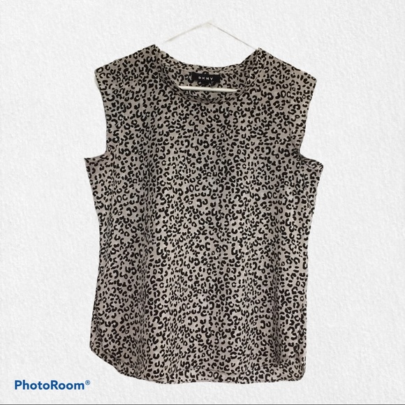 DKNY Leopard Animal Print Flutter Sleeve Top Tank Sleeveless Small - Picture 2 of 7